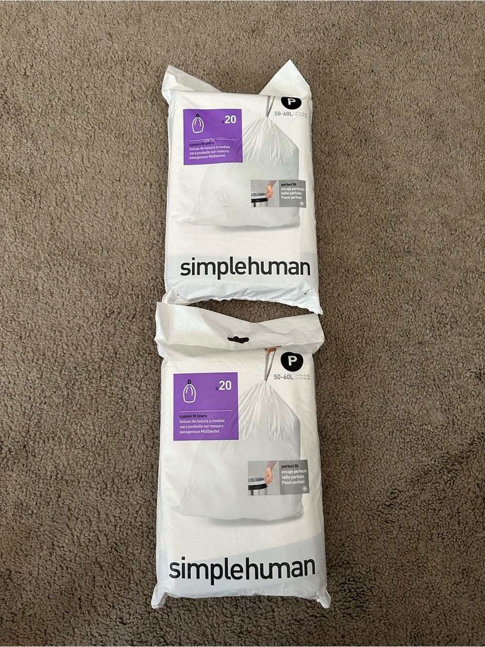 Simplehuman Code P Custom Fit Drawstring Trash Bags 50-60 Liter / 13-16 Gallon